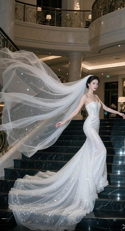 Gorgeous Sheath Train Wedding Dresses, Sleeveless White Bridal Dresses, Beaded Tulle Bridal Gowns DP3940