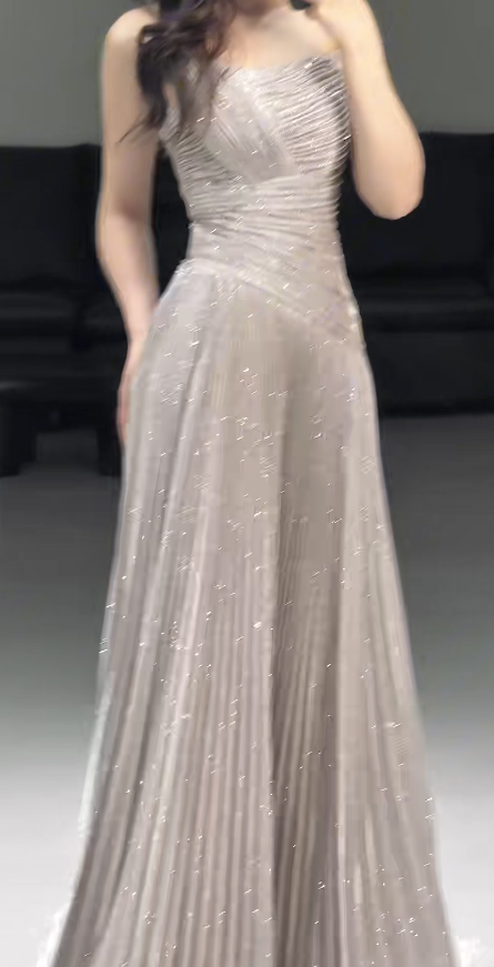 Elegant Strapless Sheath Light Brown Long Prom Dresses Sleeveless Chiffon Light Brown Evening DressesDP3946