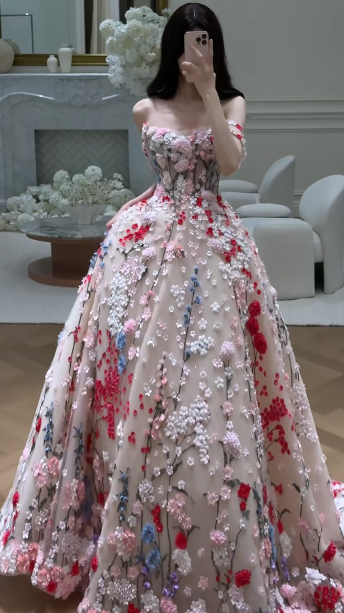 Elegant Straps A-Line Long Prom Dresses Tulle Appliqué Birthday Dresses Sweet 16 Dresses DP3974