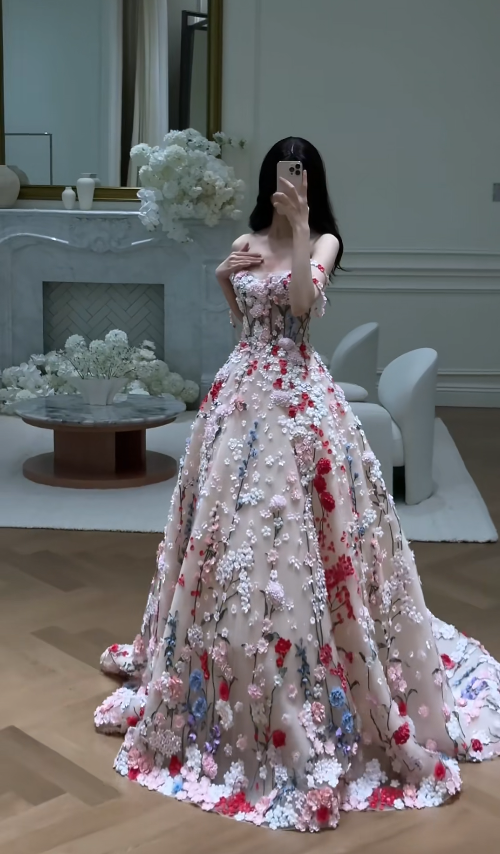 Elegant Straps A-Line Long Prom Dresses Tulle Appliqué Birthday Dresses Sweet 16 Dresses DP3974