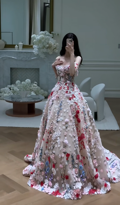 Elegant Straps A-Line Long Prom Dresses Tulle Appliqué Birthday Dresses Sweet 16 Dresses DP3974