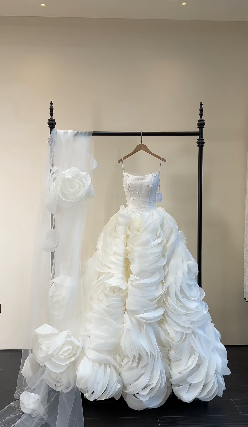 Luxury Ball Gown Tulle Long Wedding Dresses, Beaded White Bridal Gowns, Sleeveless Bridal Dresses DP3987