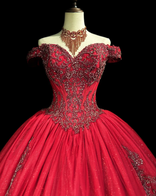 Gorgeous Ball Gown Tulle Long Prom Dresses Appliqué Burgundy QUinceanera Dresses Sweet 16 Dress DP3991