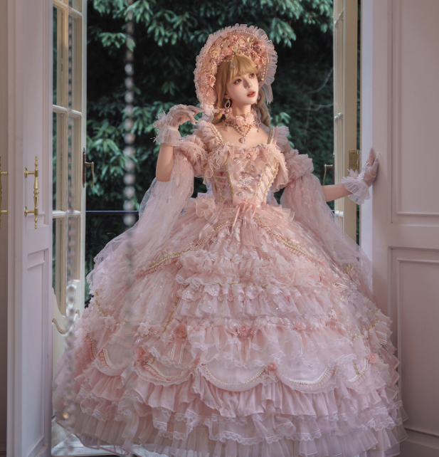 Princess Straps Ball Gown Tulle Pink Short Birthday Dresses Cute Lace Pink Lolita Dresses DP3999