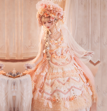 Princess Straps Ball Gown Tulle Orange Short Birthday Dresses Cute Lace Orange Lolita Dresses DP4000