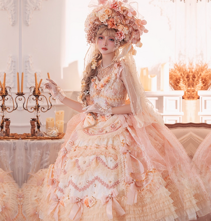 Princess Straps Ball Gown Tulle Orange Short Birthday Dresses Cute Lace Orange Lolita Dresses DP4000