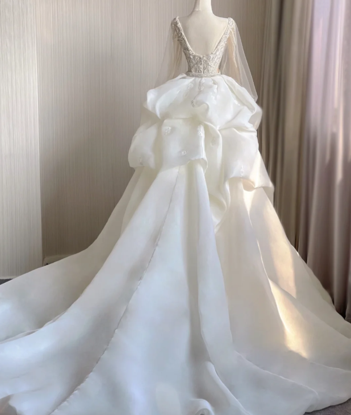 Luxury Mermaid Square Neckline Long White Wedding Dresses Brides Dress DP407