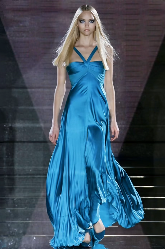 Chic Sheath Long Prom Dresses Satin Blue Wedding Guest Dresses DP4139