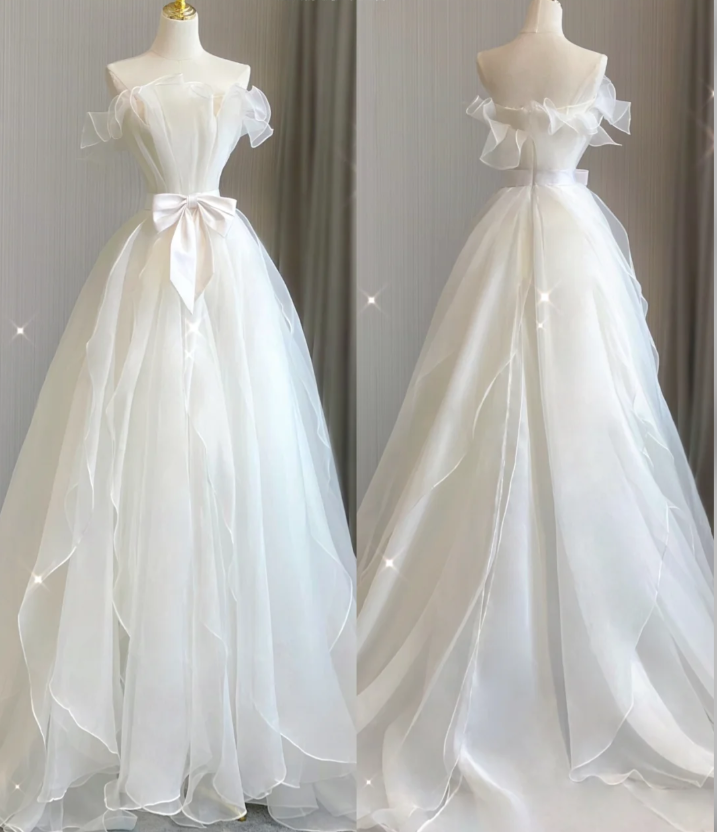 Timeless Ball Gown Strapless Long Tulle White Summer Wedding Dresses Brides Dress DP417