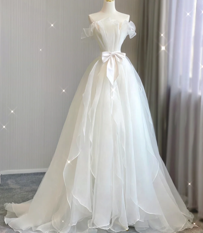 Timeless Ball Gown Strapless Long Tulle White Summer Wedding Dresses Brides Dress DP417