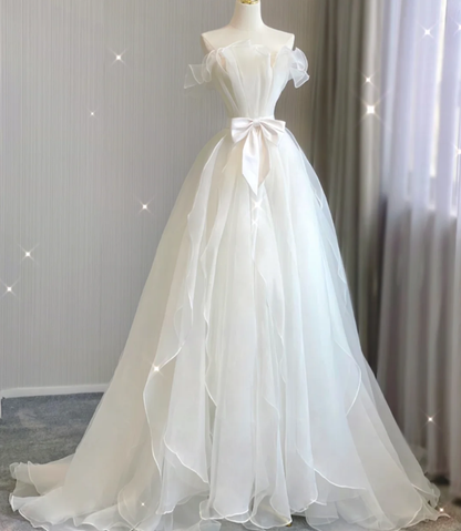 Timeless Ball Gown Strapless Long Tulle White Summer Wedding Dresses Brides Dress DP417