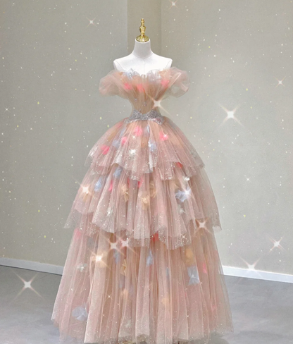 Modest Ball Gown Off The Shoulder Pink Long Prom Dresses High School Outfits Graduation Dress Evening Dresses DP425
