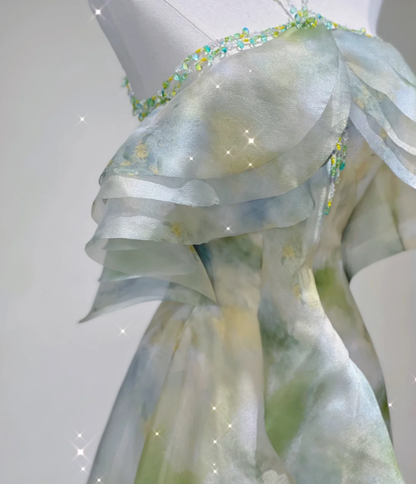 Edles A-Linie Neckholder Ärmelloses Chiffon High School Abendkleid Langes Grünes Ballkleid DP427