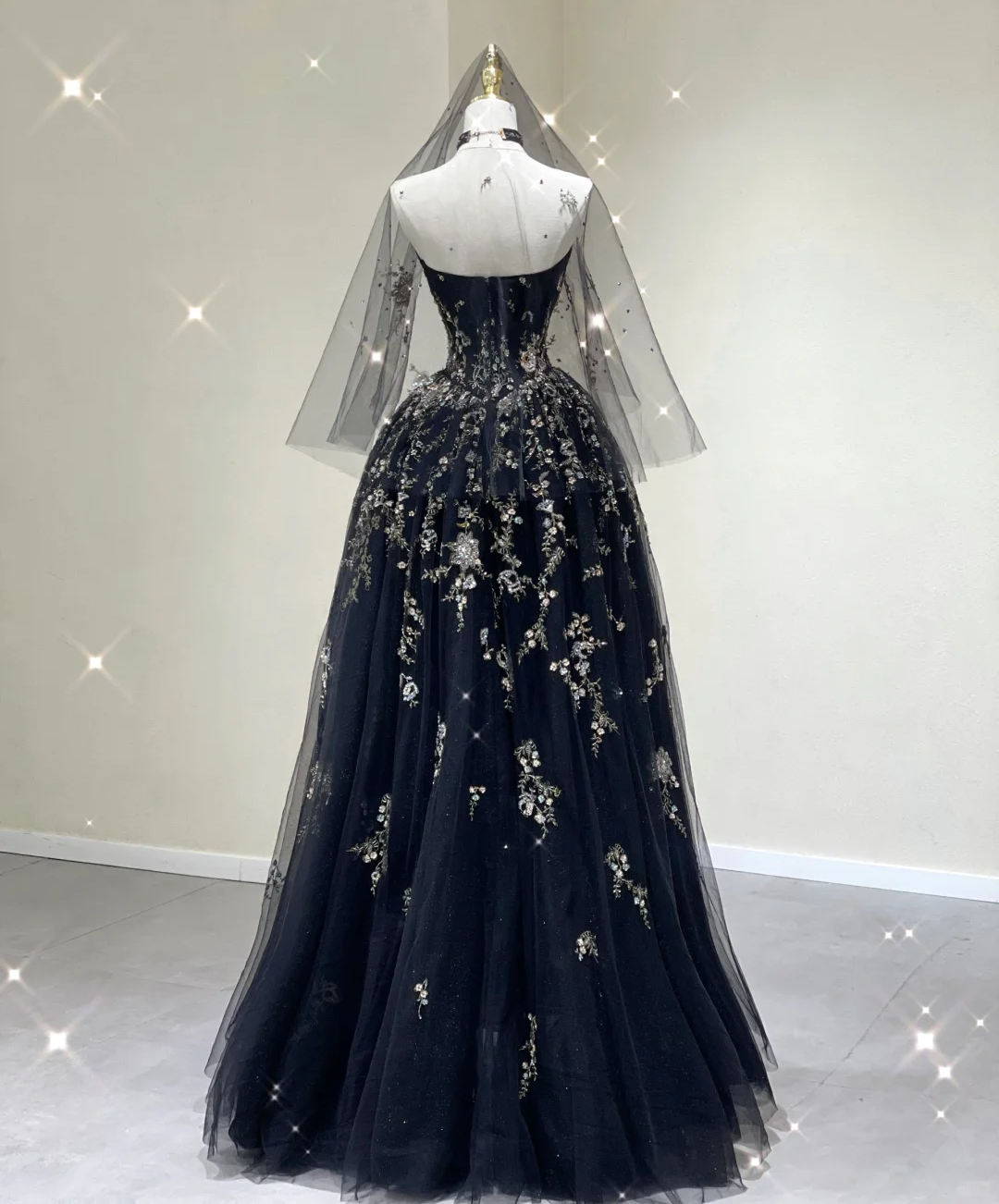 Pretty Ball Gown Strapless Black Tulle High School Graduation Dress Long Prom Dresses Evening Dresses DP431