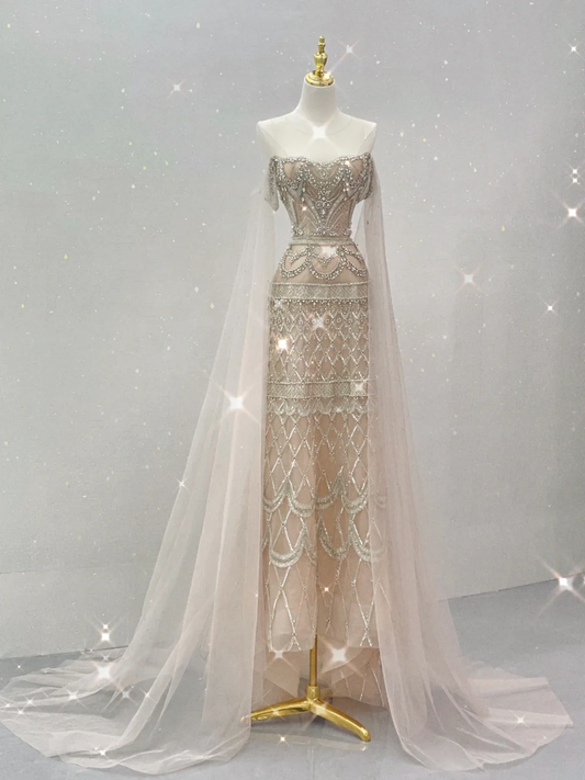 Classy A Line Strapless Champagne High School Evening Dress Long Prom Dresses With Beads DP432