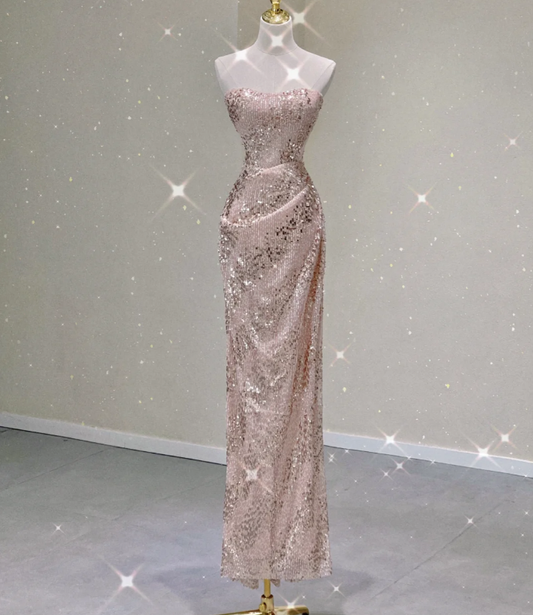 Pretty Sheath Strapless Long Sequin Prom Dresses Graduation Dress High School Classy Evening Dresses DP433