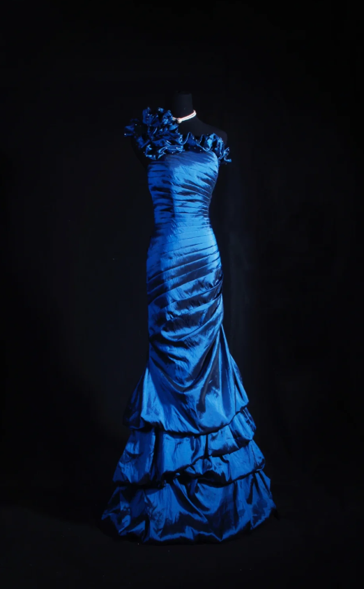 Fairy One-shoulder Birthday Dresses Mermaid Blue Long Prom Dresses Satin Sleevless Evening Dresses DP4426