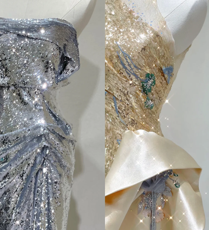 Pretty Mermaid Strapless Sleeveless Sequin Long Prom Dresses Simple Evening Dresses DP466