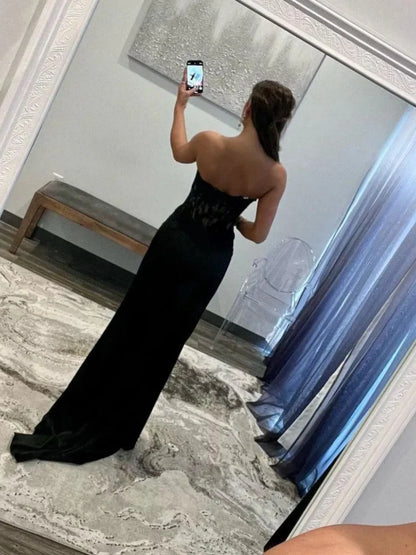 Classy Sweetheart Neck Black Lace Prom Dresses Black Lace Mermaid Formal Evening Dresses Graduation Dress DP475