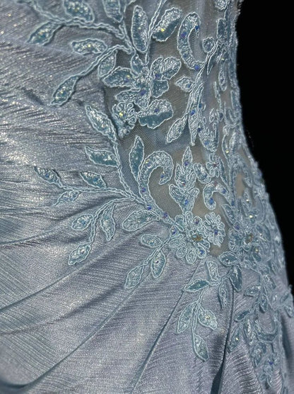 Robe de bal élégante et élégante, bleue, à bretelles spaghetti, plissée, décolleté en cœur, dos nu, DP479