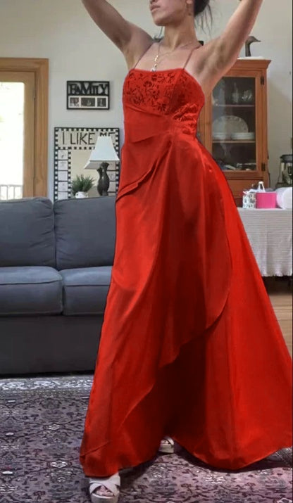 Classy Fuchsia Spaghetti Straps Satin A-Line Beaded Long Prom Dress Bridesmaid Dresses Long formal Dress DP488