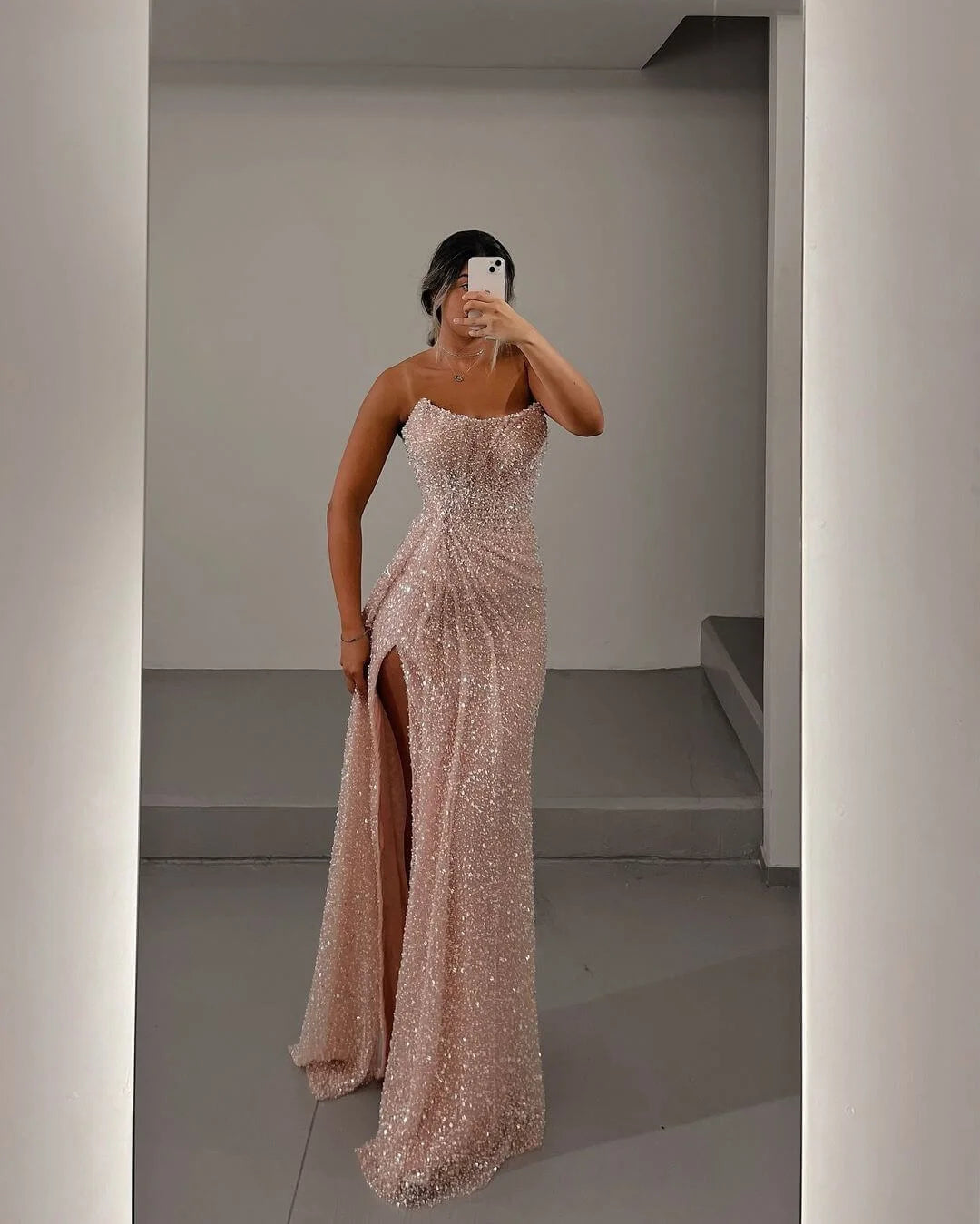 Classy Classic Strapless Sleeveless Mermaid Evening Gowns With Split Sequins Long formal Dress DP492