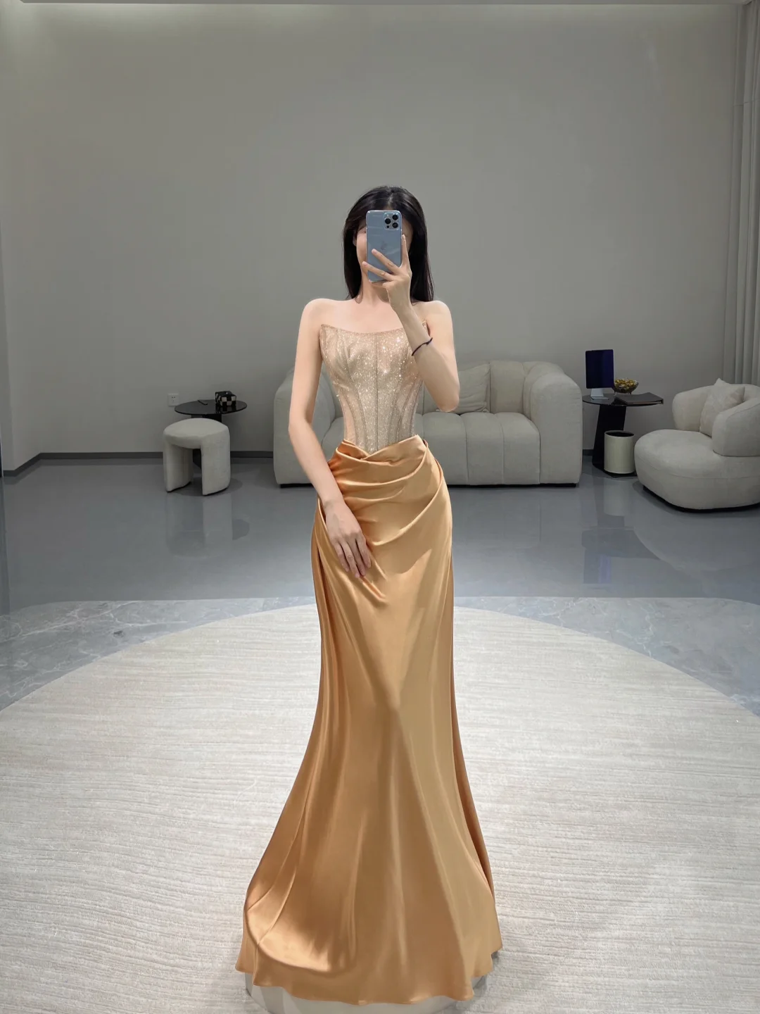 Pretty Mermaid Strapless Satin Sleeveless Long Prom Dresses Evening Dresses DP493