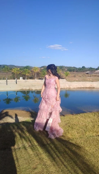 Lace Tiered Long Prom Dress Evening Gown Charming Wholesale Formal Dress DP501