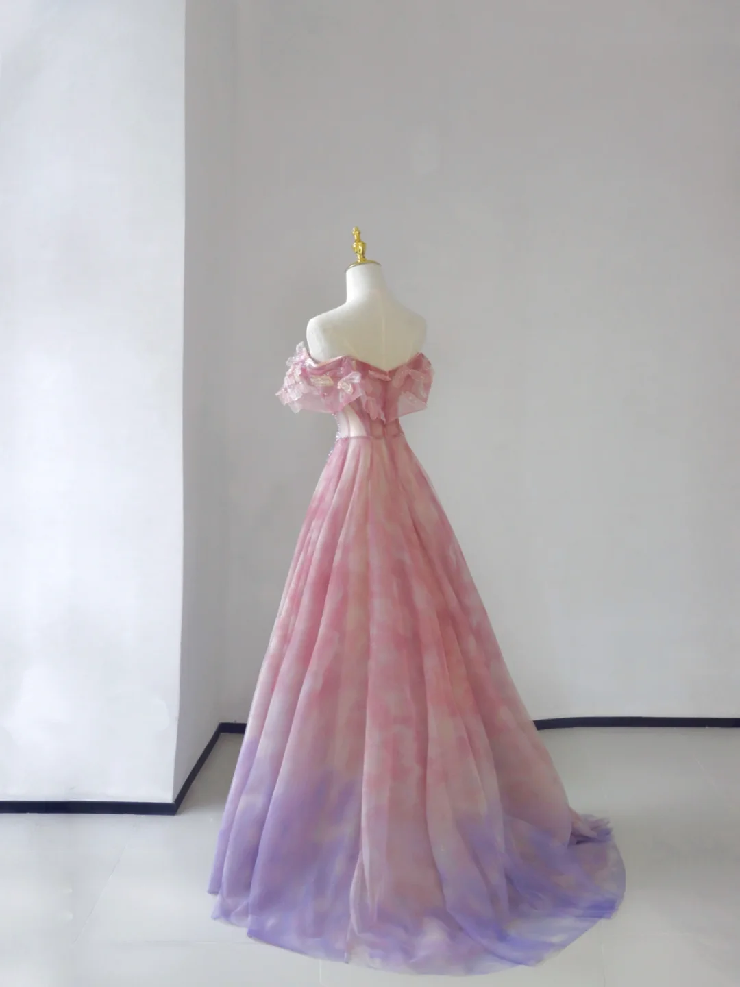 Fairy-tale A Line Off The Shoulder Pink Tulle Long Prom Dresses Evening Dresses DP501