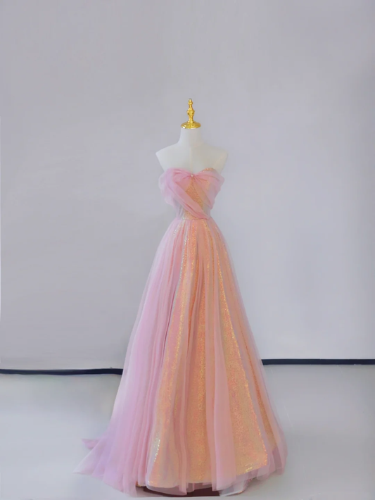 Gorgeous A Line Sweetheart Sleeveless Sequin Pink Long Prom Dresses Graduation Dresses DP502