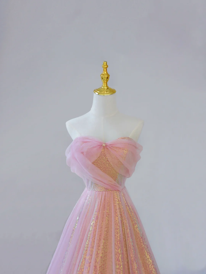 Gorgeous A Line Sweetheart Sleeveless Sequin Pink Long Prom Dresses Graduation Dresses DP502