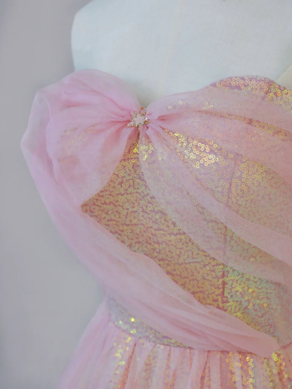 Gorgeous A Line Sweetheart Sleeveless Sequin Pink Long Prom Dresses Graduation Dresses DP502