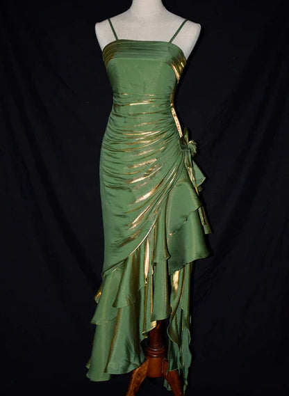 Pretty Charming Mermaid High Low Satin Straps Party Dress Vintage Style Prom Dress Graduation Dress DP505