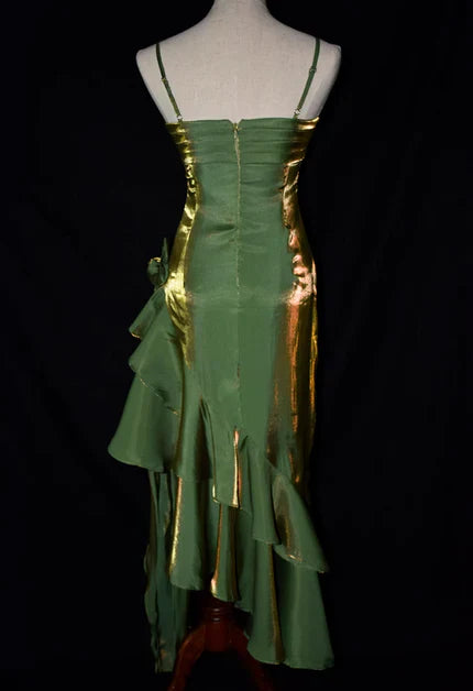Pretty Charming Mermaid High Low Satin Straps Party Dress Vintage Style Prom Dress Graduation Dress DP505