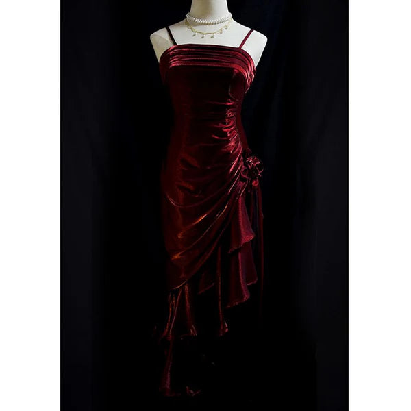 Pretty Charming Mermaid High Low Satin Straps Party Dress Vintage Style Prom Dress Graduation Dress DP505