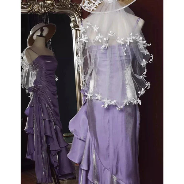Pretty Charming Mermaid High Low Satin Straps Party Dress Vintage Style Prom Dress Graduation Dress DP505