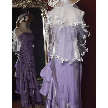 Pretty Charming Mermaid High Low Satin Straps Party Dress Vintage Style Prom Dress Graduation Dress DP505