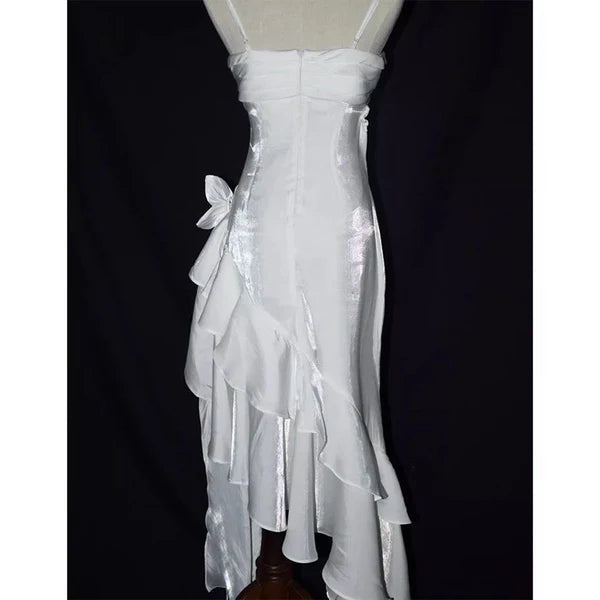 Pretty Charming Mermaid High Low Satin Straps Party Dress Vintage Style Prom Dress Graduation Dress DP505