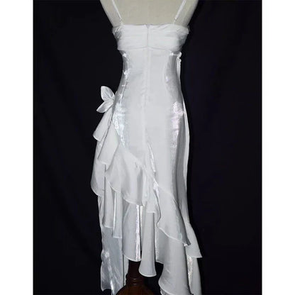 Pretty Charming Mermaid High Low Satin Straps Party Dress Vintage Style Prom Dress Graduation Dress DP505