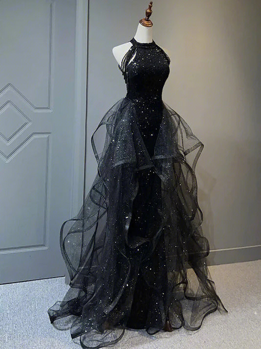 Sparkling Sequined with Crystals Sequin Ruffles Long Prom Dress Graduation Formal Dresses DP508