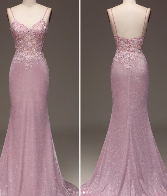 Edles Glitzer-Rouge-Meerjungfrauen-Spaghettiträger-langes Ballkleid mit Perlenbesatz Abschlusskleider DP511