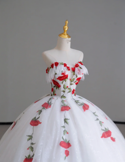 Classy Ball Gown Sweetheart Red White Tulle Prom Dresses Birthday Dresses Dance Party Dress Graduation Prom Dresses DP511