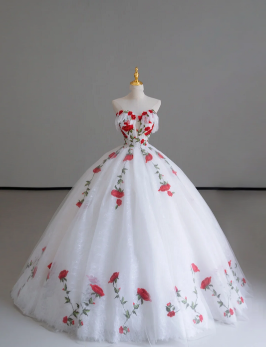 Classy Ball Gown Sweetheart Red White Tulle Prom Dresses Birthday Dresses Dance Party Dress Graduation Prom Dresses DP511