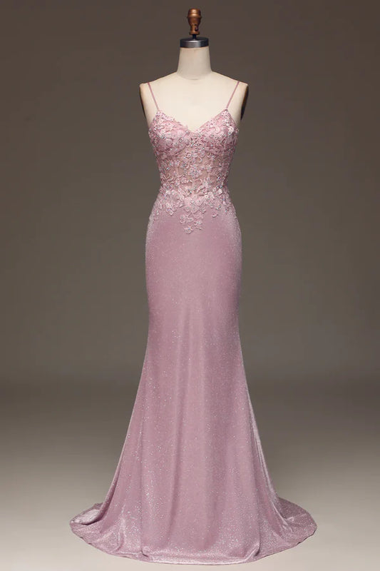 Robe de bal longue à paillettes et bretelles spaghetti, style sirène, avec perles, tenue de remise de diplôme DP511