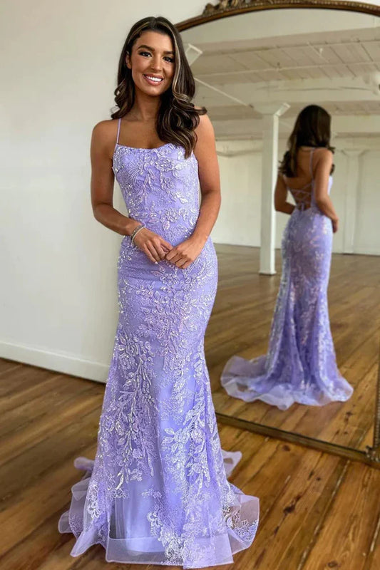 Classy Mermaid Lilac Sequin Lace Long Prom Dresses Graduation Dresses DP515
