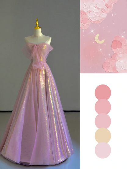 Gorgeous A Line Sweetheart Sleeveless Sequin Pink Long Prom Dresses Graduation Dresses DP522