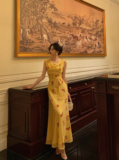 Cute Mermaid Yellow Chiffon Sleeveless 18th Birthday Dress Party Gown Birthday Outfits For Women DP0537