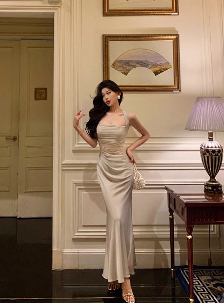 Elegant Mermaid Halter Satin Sleeveless 18th Birthday Dress Party Gown Birthday Outfits Birthday Dress Ideas For Women DP567
