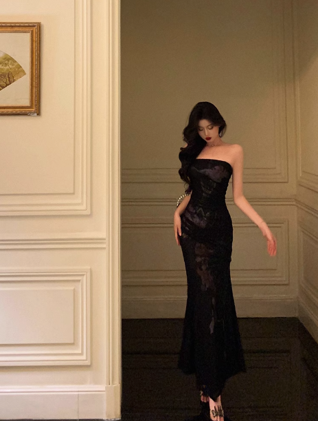 Classy Mermaid Strapless Black 18th Birthday Dress Party Gown 21st Birthday Outfits Birthday Dress Ideas For Women DP595