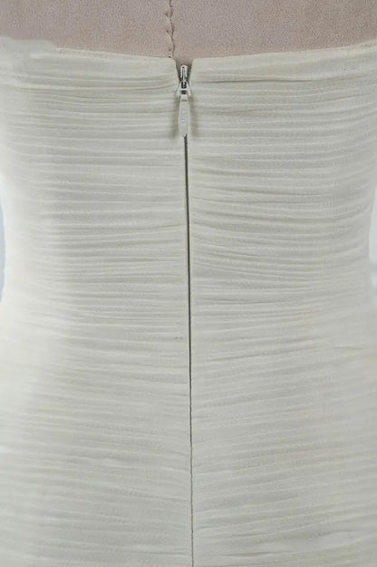 Robe de mariée ivoire chic sans bretelles, décolleté en cœur, volants, tulle, sans manches, avec plumes, DP615